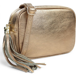 Passaggio Leather Γυναικείο Τσαντάκι Χιαστί Δερμάτινο Χρυσό με Στενό Λουρί 5655-KR-108