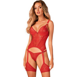 Obsessive Belovya Sexy Κορσές με Δαντέλα & Ζαρτιέρες Κόκκινος 5901688239810