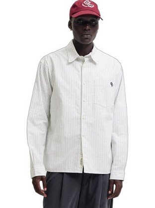 Jack & Jones Ανδρικό Πουκάμισο Βαμβακερό Ριγέ Μακρυμάνικο Κανονική Γραμμή Λευκό 12300969