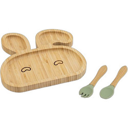 Nava We Care Bunny Βρεφικό Σετ Φαγητού Bamboo Μπεζ Πράσινο Mint 3τμχ