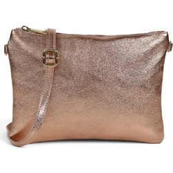 Passaggio Leather Sveva Γυναικεία Τσάντα Χιαστί Δερμάτινη Ροζ Χρυσή με Στενό Λουρί 5011-KR-06