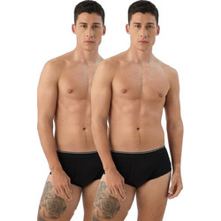 Minerva Ανδρικά Σλιπ Βαμβακερά με Άνοιγμα Μαύρα 2Pack 20905-045