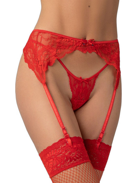 Milena By Paris Ζαρτιέρες με Δαντέλα See Through Κόκκινες 5284