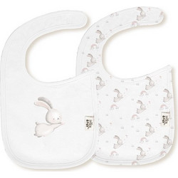 Interbaby Bunny Σετ Σαλιάρες από 100% Βαμβάκι με Αυτοκόλλητο Λευκή Ροζ 2τμχ