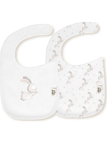 Interbaby Bunny Σετ Σαλιάρες από 100% Βαμβάκι με Αυτοκόλλητο Λευκή Ροζ 2τμχ