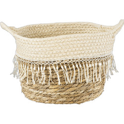Globostar Mykonos Κασπώ Καλάθι Δαπέδου Μπεζ Λευκό 22x15cm 20279