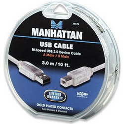Manhattan 390170 Καλώδιο Braided USB-A Male 2.0 to USB-B Male 3m Silver