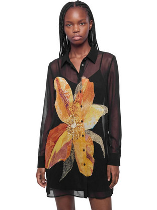Desigual Mini Βραδινό Φόρεμα Floral Σεμιζιέ Μαύρο 26WWVW13-2000