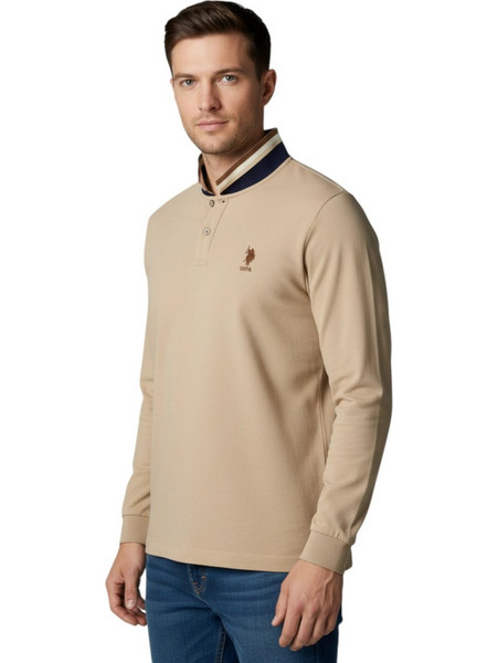 U.S. Polo Assn. Ανδρική Μπλούζα Polo Μακρυμάνικη Μπεζ 011-1-128