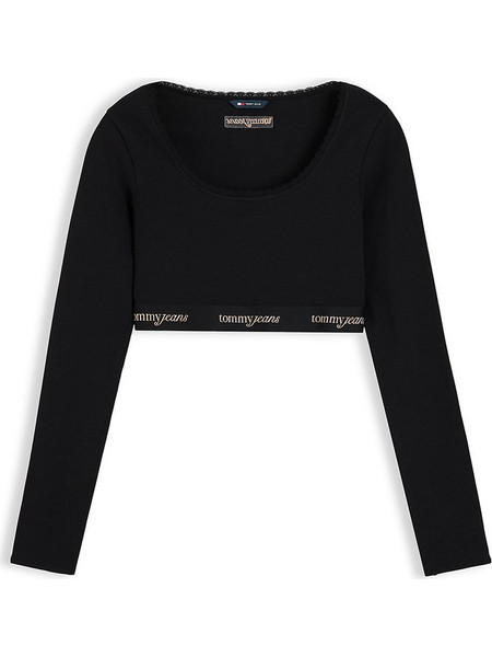 Tommy Jeans Γυναικείο Χειμερινό Crop Top Βαμβακερό Μαύρο DW0DW23446-BDS