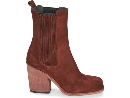 Fru.it Γυναικεία Μποτάκια Chelsea Suede Καφέ με Χοντρό Ψηλό Τακούνι 5632-176
