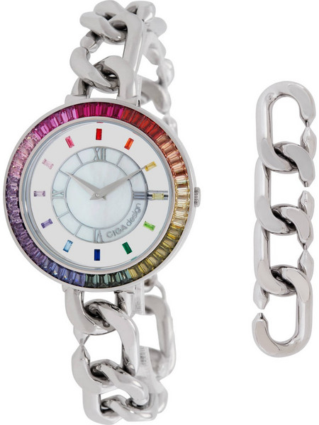 Ciga Design Sparkle Γυναικείο Ρολόι με Ασημί Μεταλλικό Μπρασελέ D022-SIRB-3SS