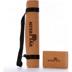 Niyamas Cork Set Στρώμα Γυμναστικής Yoga / Pilates Καφέ με Ιμάντα Μεταφοράς 183x66x0.5cm