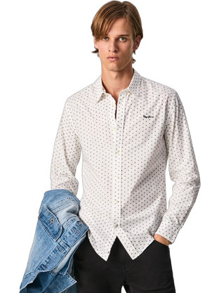 Pepe Jeans Ανδρικό Πουκάμισο Βαμβακερό Μακρυμάνικο Κανονική Γραμμή Λευκό PM307423-0AA