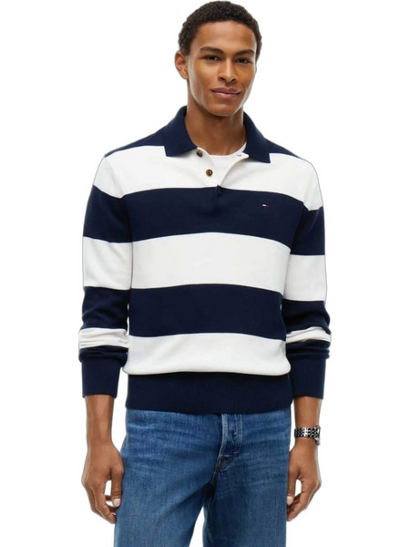 Tommy Jeans Ανδρική Μπλούζα Polo Μακρυμάνικη Navy Μπλε Λευκή DM0DM20304
