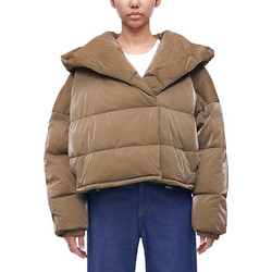 Calvin Klein Γυναικείο Μπουφάν Χειμωνιάτικο Puffer Κοντό Καφέ LVGWF6O500
