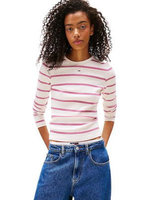 Tommy Jeans Γυναικείο Χειμερινό Top Ριπ Λευκό Κόκκινο DW0DW17387-0FB