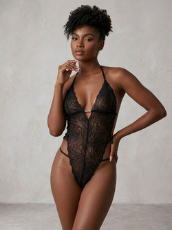 Milena By Paris Sexy Κορμάκι String See Through με Δαντέλα Μαύρο 2542