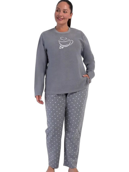 Vienetta Secret Σετ Γυναικείες Πιτζάμες Χειμωνιάτικες Fleece Ανθρακί 161942