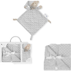 Interbaby Bear PD001G Κουβέρτα Αγκαλιάς Βελουτέ + Πανάκι Παρηγοριάς 80x110 Γκρι