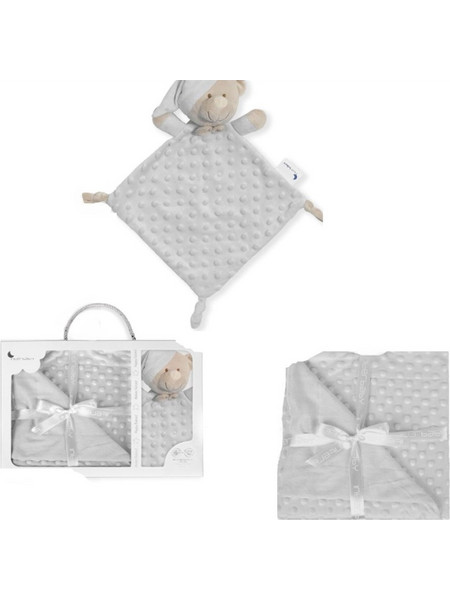 Interbaby Bear PD001G Κουβέρτα Αγκαλιάς Βελουτέ + Πανάκι Παρηγοριάς 80x110 Γκρι