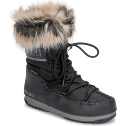Moon Boot Monaco Γυναικεία Μποτάκια Χιονιού Suede Μαύρα Αδιάβροχα με Γούνα 240088-001