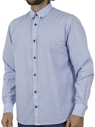 Double Ανδρικό Πουκάμισο Βαμβακερό Μακρυμάνικο Slim Fit Μπλε GS-503