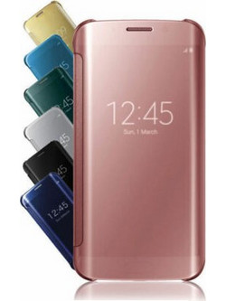 Samsung Galaxy S7 Edge Θήκη Clear View Ροζ Χρυσό (OEM)