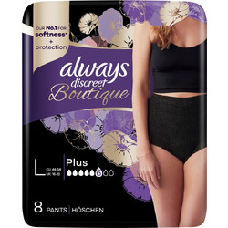 Always Discreet Boutique Pants Plus Large Black Πάνες Βρακάκι Ακράτειας 6 Σταγόνες 8τμχ