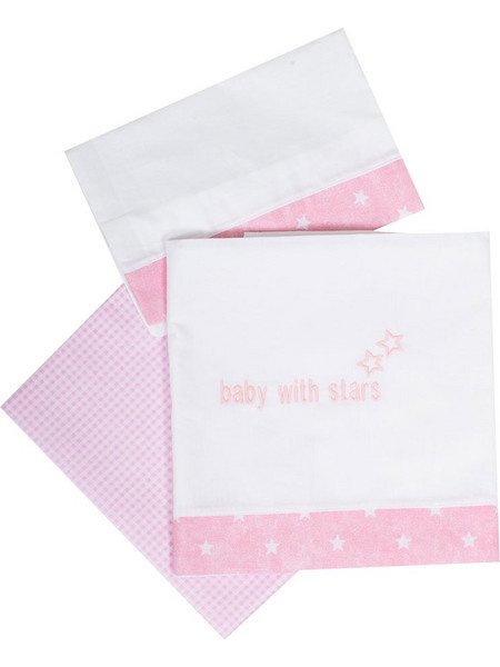 Figlio Bino Stars Σετ Βρεφικά Σεντόνια Λίκνου Βαμβακερά 68x108 Pink
