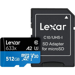 Lexar High Performance 633x microSDXC 512GB Class 10 U3 V30 UHS-I A2 + Adapter