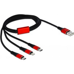 Delock USB Charging Cable 3 In 1 For Lightning/Micro USB/USB Type-C, 1m, Black/Red (85892)