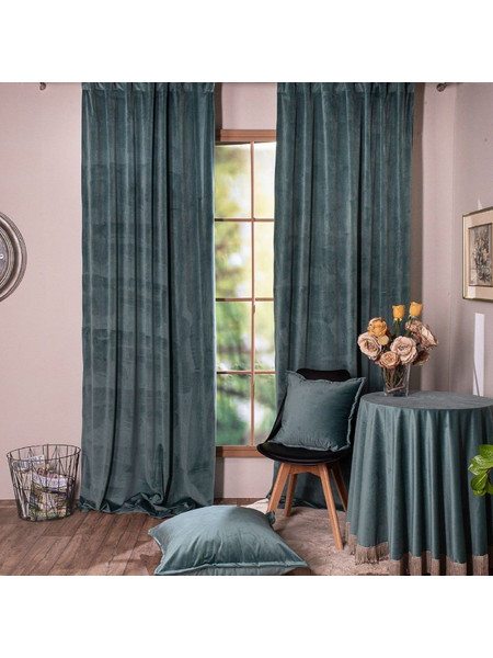 Teoran Κουρτίνα με Τρέσα 140x260 Velvet 15 Green