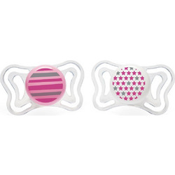 Chicco Physio Light Ανατομικές Ορθοδοντικές Πιπίλες Σιλικόνης 6-16m Αστεράκια Ρίγες Ροζ 2τμχ