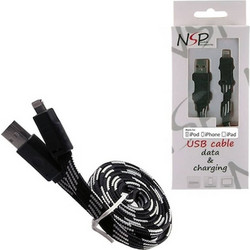 Καλώδιο δεδομένων Nsp Flat Braided Lightning 2.1A 1m - Black