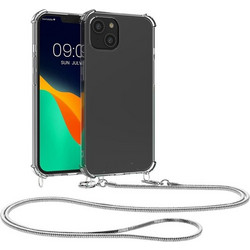 KWmobile Διάφανη Θήκη Σιλικόνης με Μεταλλικό Λουράκι Λαιμού Apple iPhone 14 Plus - Transparent / Silver (59103.35)