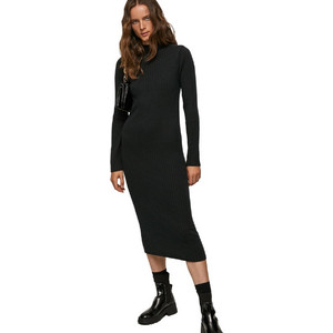 Pepe Jeans Belinda Midi Καθημερινό Φόρεμα Πλεκτό Μαύρο PL953114-999