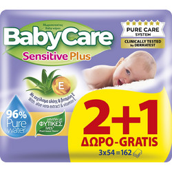 BabyCare Sensitive Extra Large Μωρομάντηλα Χωρίς Οινόπνευμα & Parabens με Aloe Vera 3x54τμχ