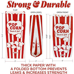 A2S Pop Corn paper Bags set 125pcs Large White-Red 29x13cm