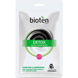 Bioten Detox Black Tissue Κρεμώδης Μαύρη Μάσκα Προσώπου για Ενυδάτωση & Μαύρα Στίγματα με Άνθρακα 20ml