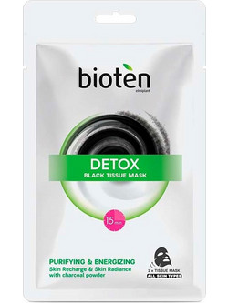 Bioten Detox Black Tissue Κρεμώδης Μαύρη Μάσκα Προσώπου για Ενυδάτωση & Μαύρα Στίγματα με Άνθρακα 20ml