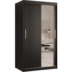 PoliHome Δίφυλλη Ντουλάπα Ρούχων Συρόμενη Riflo Slim 2 με Καθρέπτη Μαύρη 100x62x200cm 162575479
