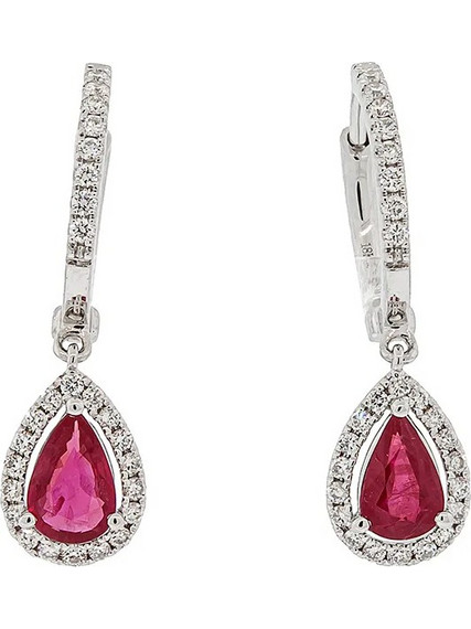 Million Diamonds SK Γυναικεία Σκουλαρίκια Κρεμαστά από Λευκόχρυσο 18K με Ρουμπίνι 16960