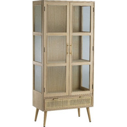 Artekko Cons Βιτρίνα MDF Ψάθα Γυαλί Φυσική Απόχρωση (72x39x159)cm