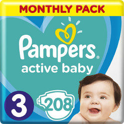 Pampers Active Baby Monthly Pack Πάνες No3 6-10kg 208τμχ