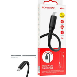 Καλώδιο Φόρτισης Δεδομένων Borofone X47 USB σε Micro USB 2.4A με ευλύγιστες ακρες , μαυρο χρωμα