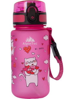 AlpinPro AlpinTec Kids Cats Παιδικό Μπουκάλι Θερμός Πλαστικό BPA Free με Καλαμάκι Φούξια 350ml