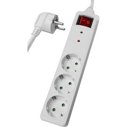 POWERTECH πολύπριζο ασφαλείας PT-879, 3x schuko, 16A, 1.5m, λευκό