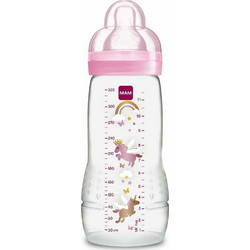 Mam Easy Active Πλαστικό Μπιμπερό με Θηλή Σιλικόνης 4m+ Unicorns Pink 330ml