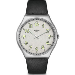 Swatch Ανδρικό Ρολόι με Μαύρο Δερμάτινο Λουράκι SS07S134